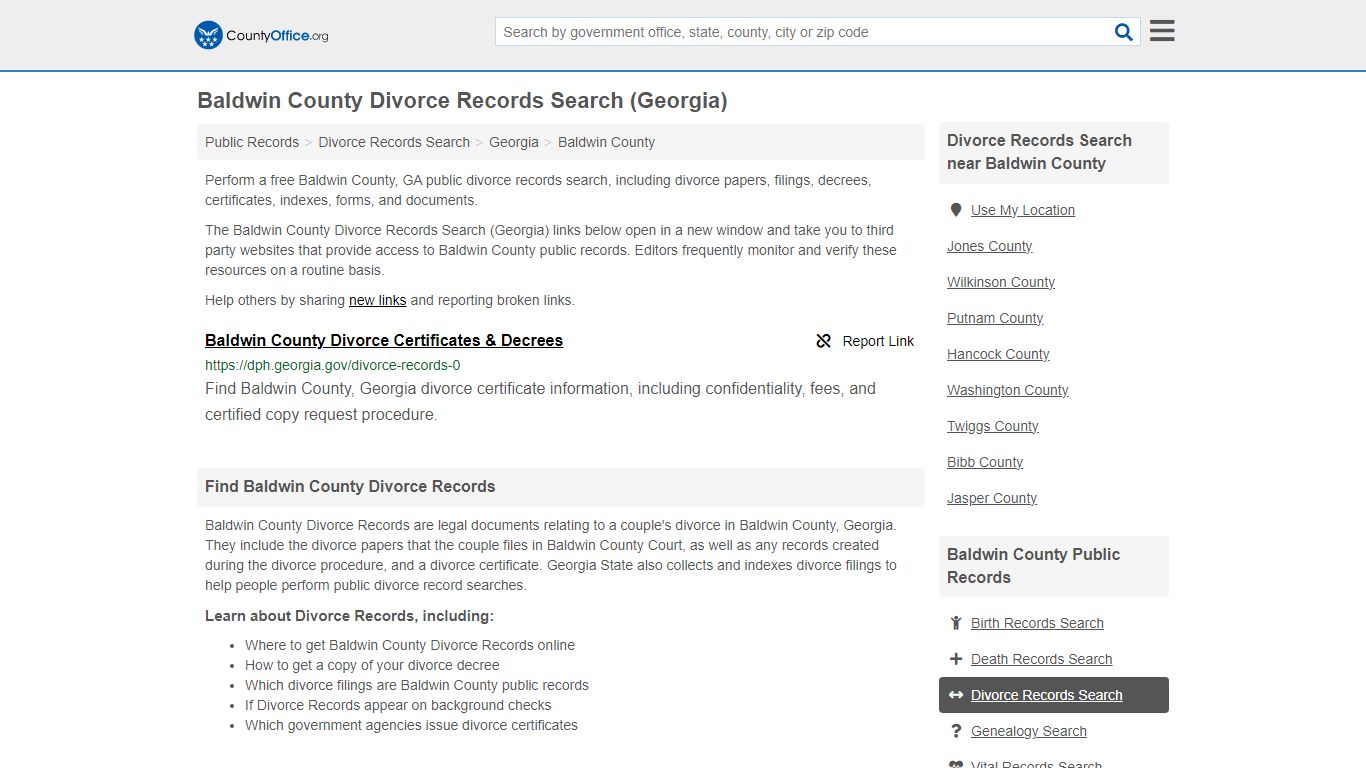 Baldwin County Divorce Records Search (Georgia) - County Office